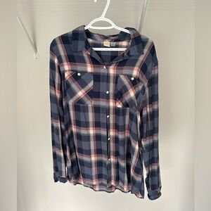 Roxy Navy and Red Plaid Shirt